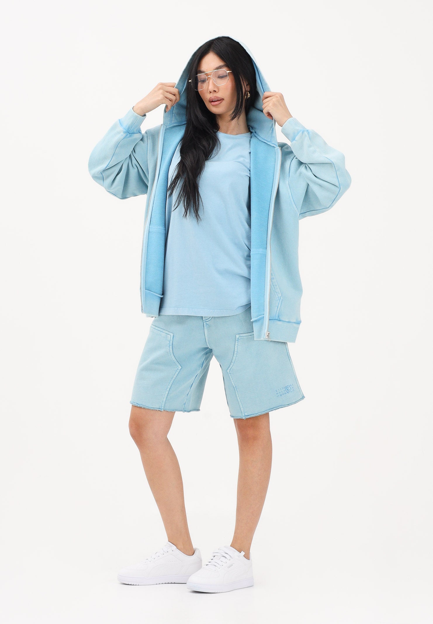 MAISON MARGIELA Shorts sportivo azzurro per donna, ragazzi e bambini con logo M60967MM07L M6809 MAISON MARGIELA 