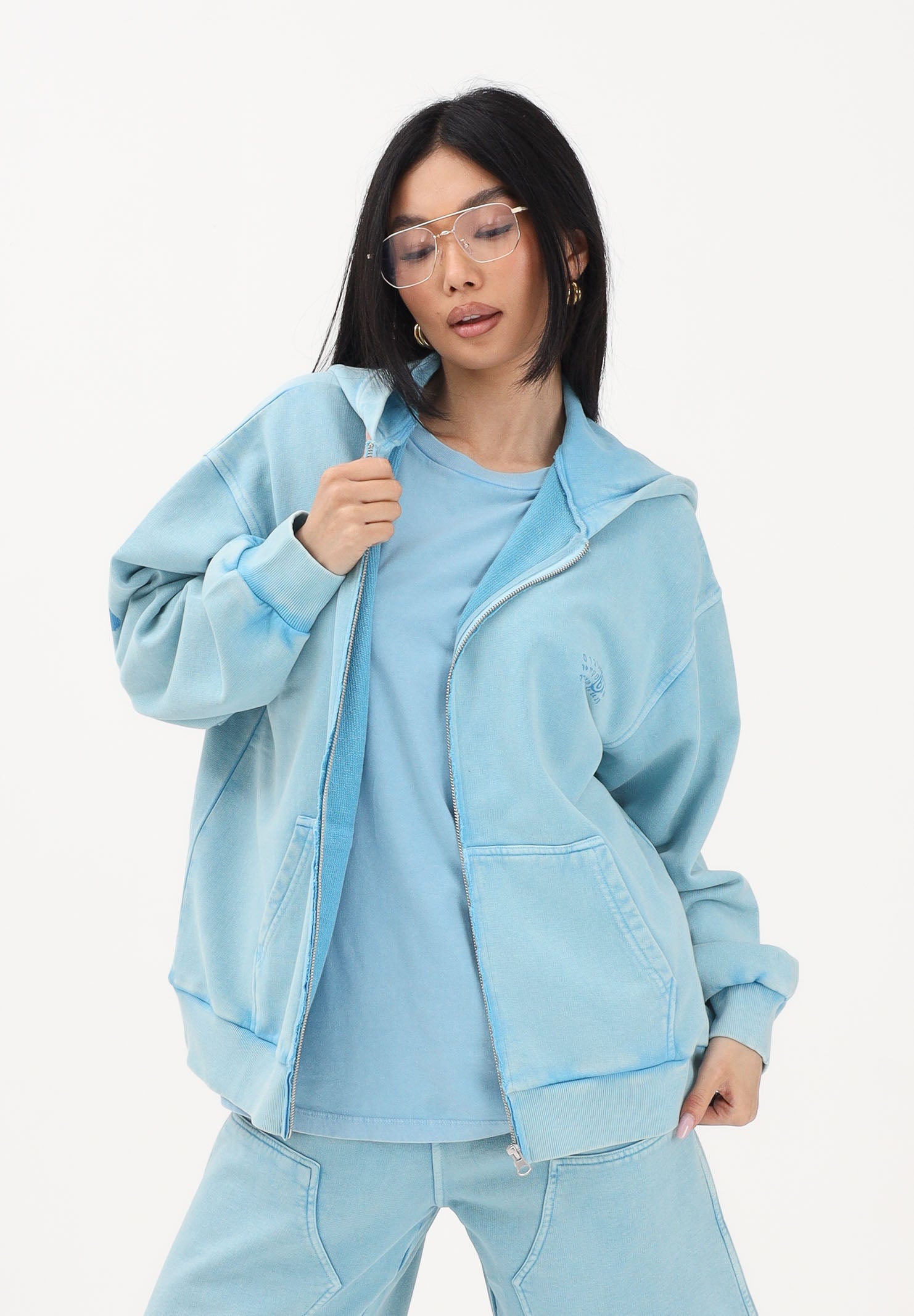 MAISON MARGIELA Felpa con zip azzurra per donna, ragazzi e bambini rifinita da logo M60978MM07L M6809 MAISON MARGIELA 