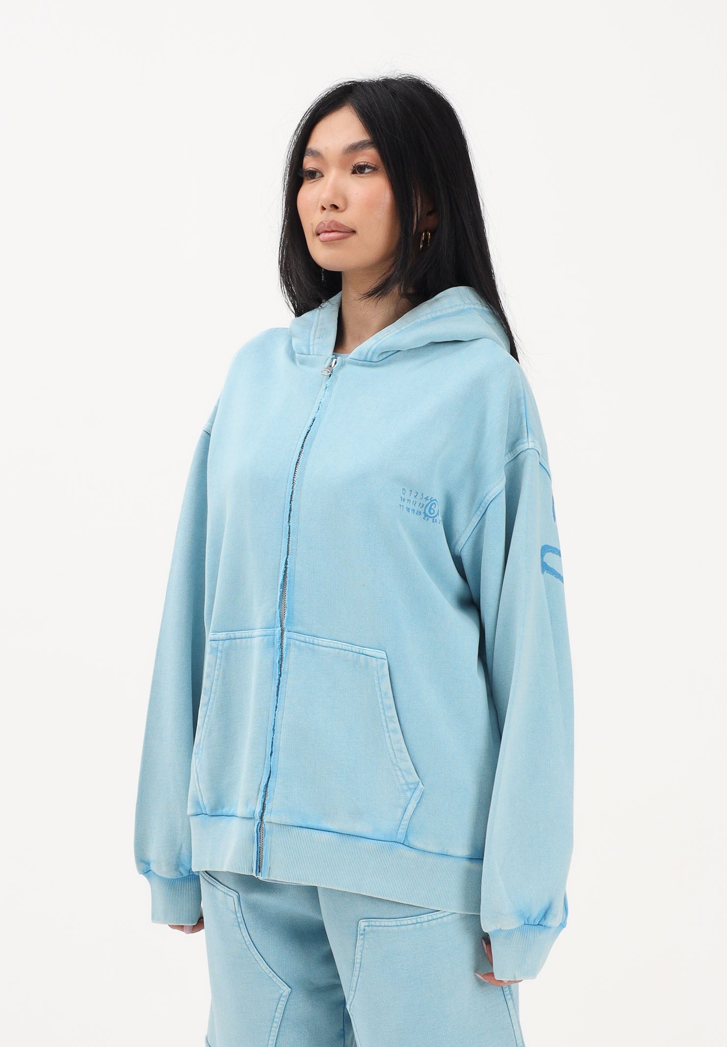 MAISON MARGIELA Felpa con zip azzurra per donna, ragazzi e bambini rifinita da logo M60978MM07L M6809 MAISON MARGIELA 