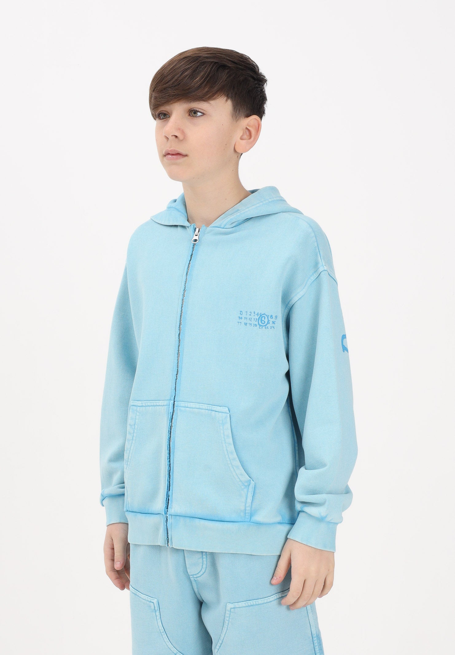 MAISON MARGIELA Felpa con zip azzurra per donna, ragazzi e bambini rifinita da logo M60978MM07L M6809 MAISON MARGIELA 