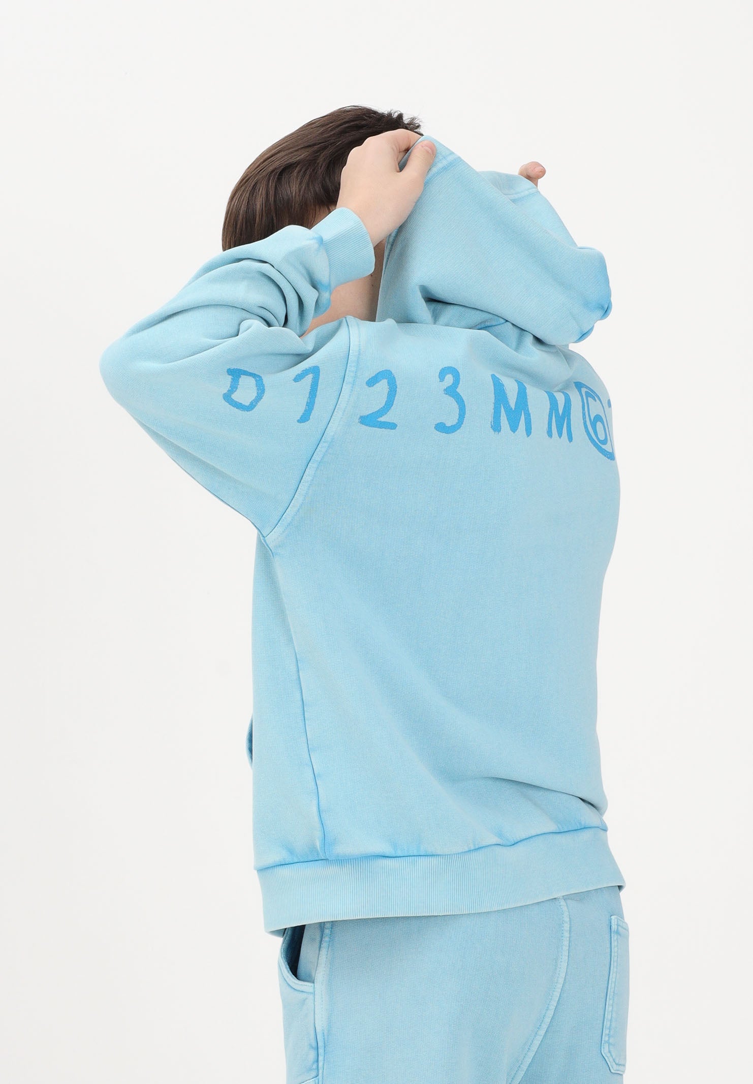 MAISON MARGIELA Felpa con zip azzurra per donna, ragazzi e bambini rifinita da logo M60978MM07L M6809 MAISON MARGIELA 