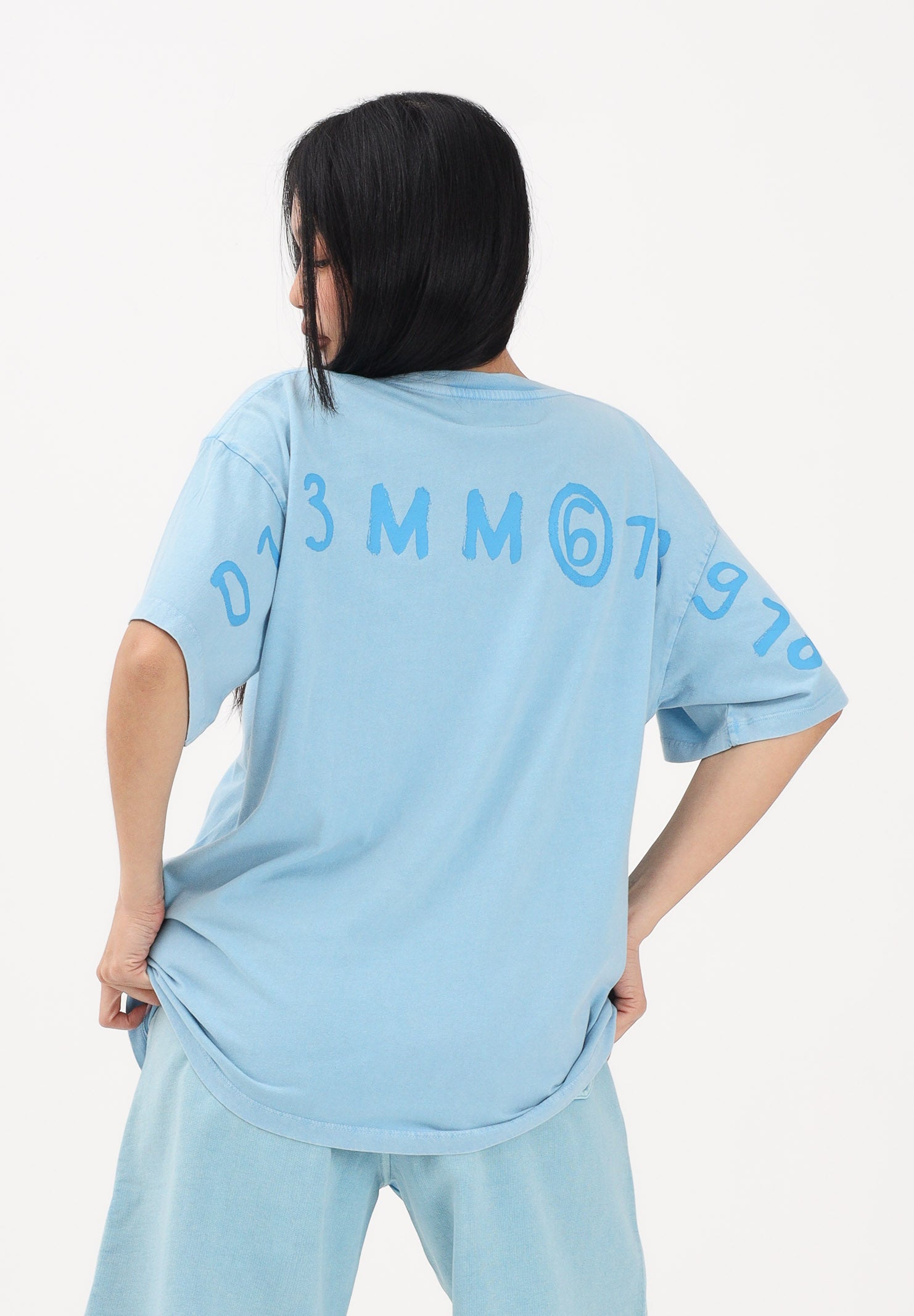 MAISON MARGIELA T-shirt a manica corta azzurra per donna, ragazzi e bambini con stampa M60985MM07Q M6809 MAISON MARGIELA 