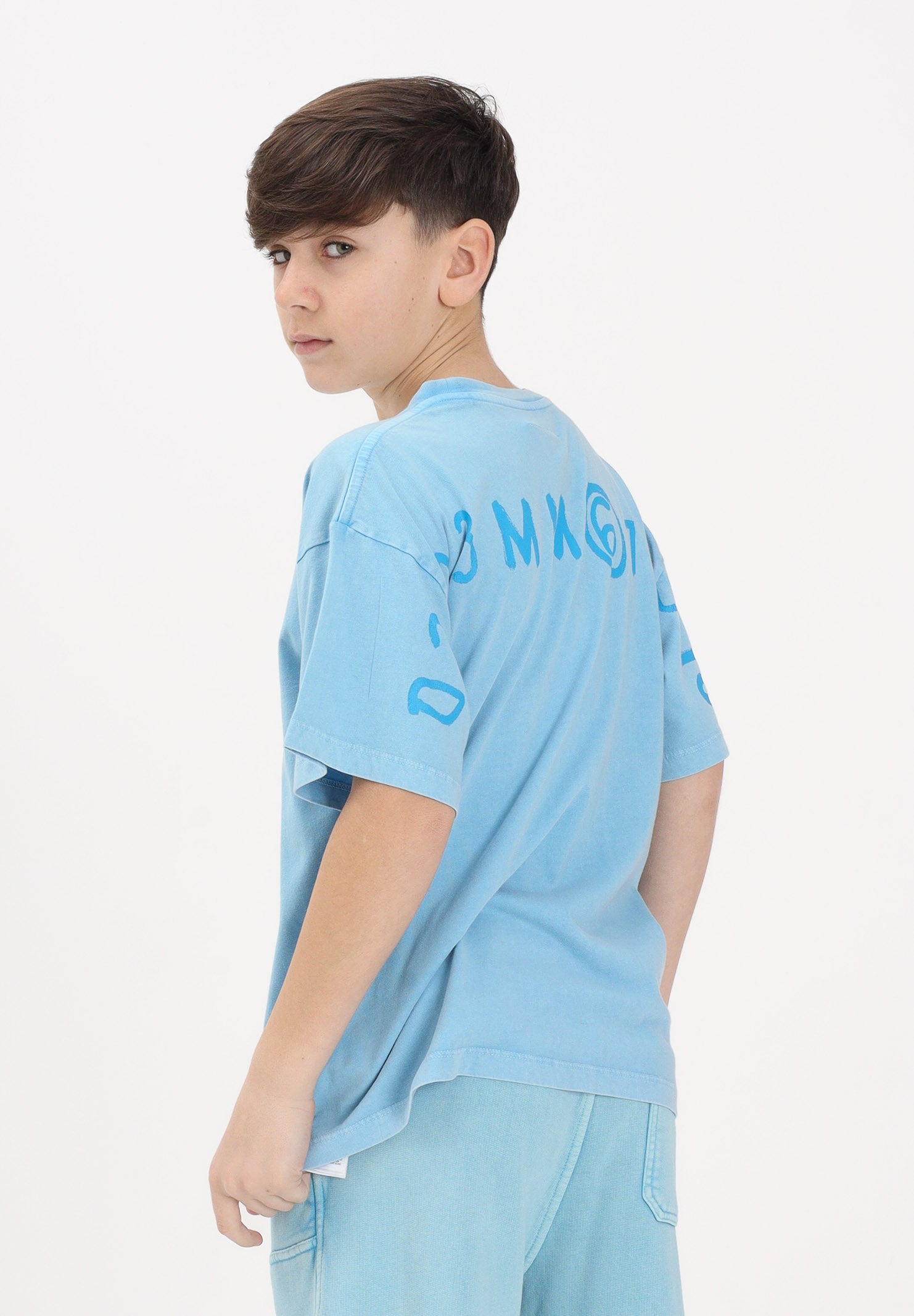 MAISON MARGIELA T-shirt a manica corta azzurra per donna, ragazzi e bambini con stampa M60985MM07Q M6809 MAISON MARGIELA 