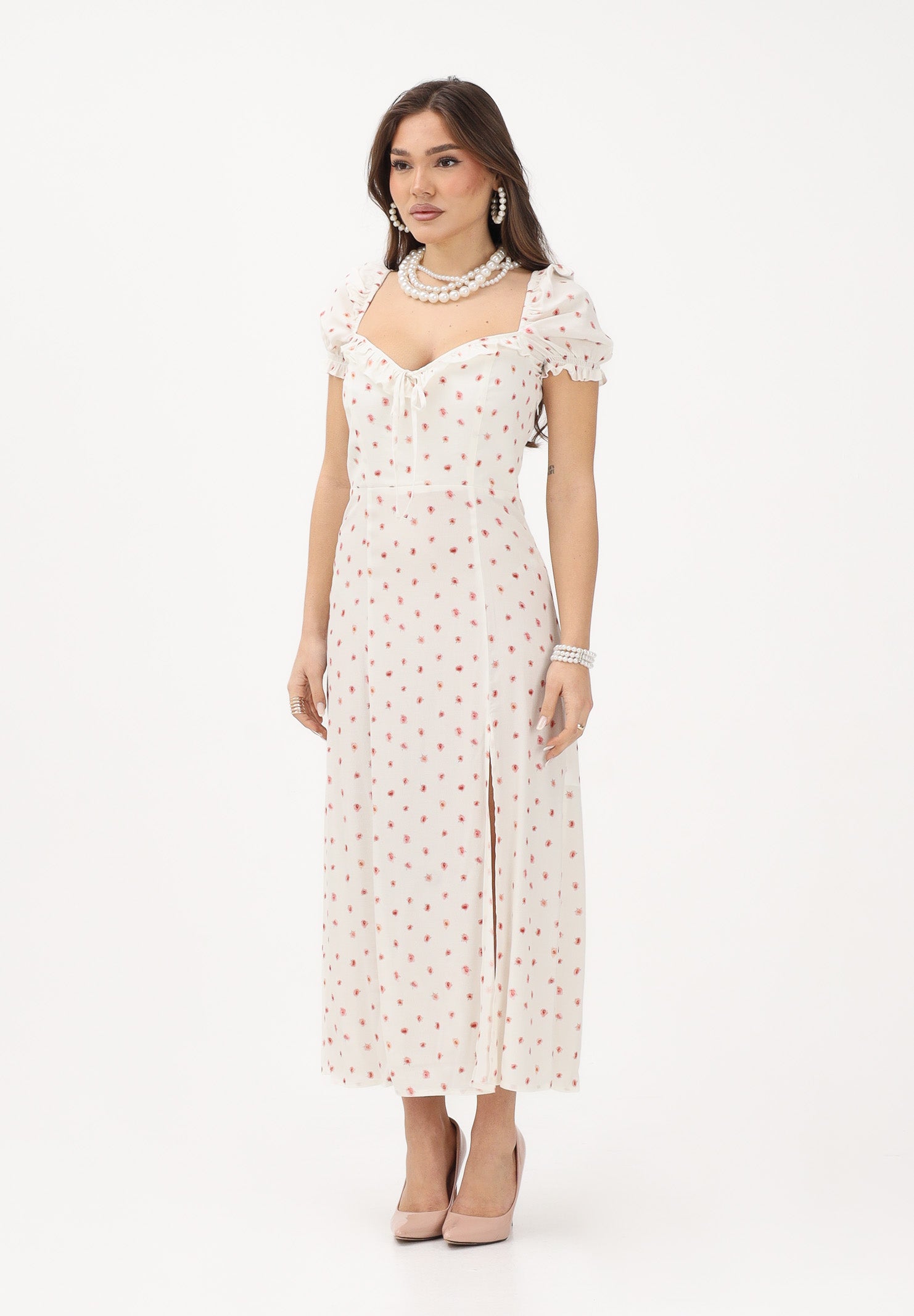 MAR DE MARGARITAS Abito midi Nikita bianco da donna con stampa floreale MMABW01534 BI117 Mar de margaritas 