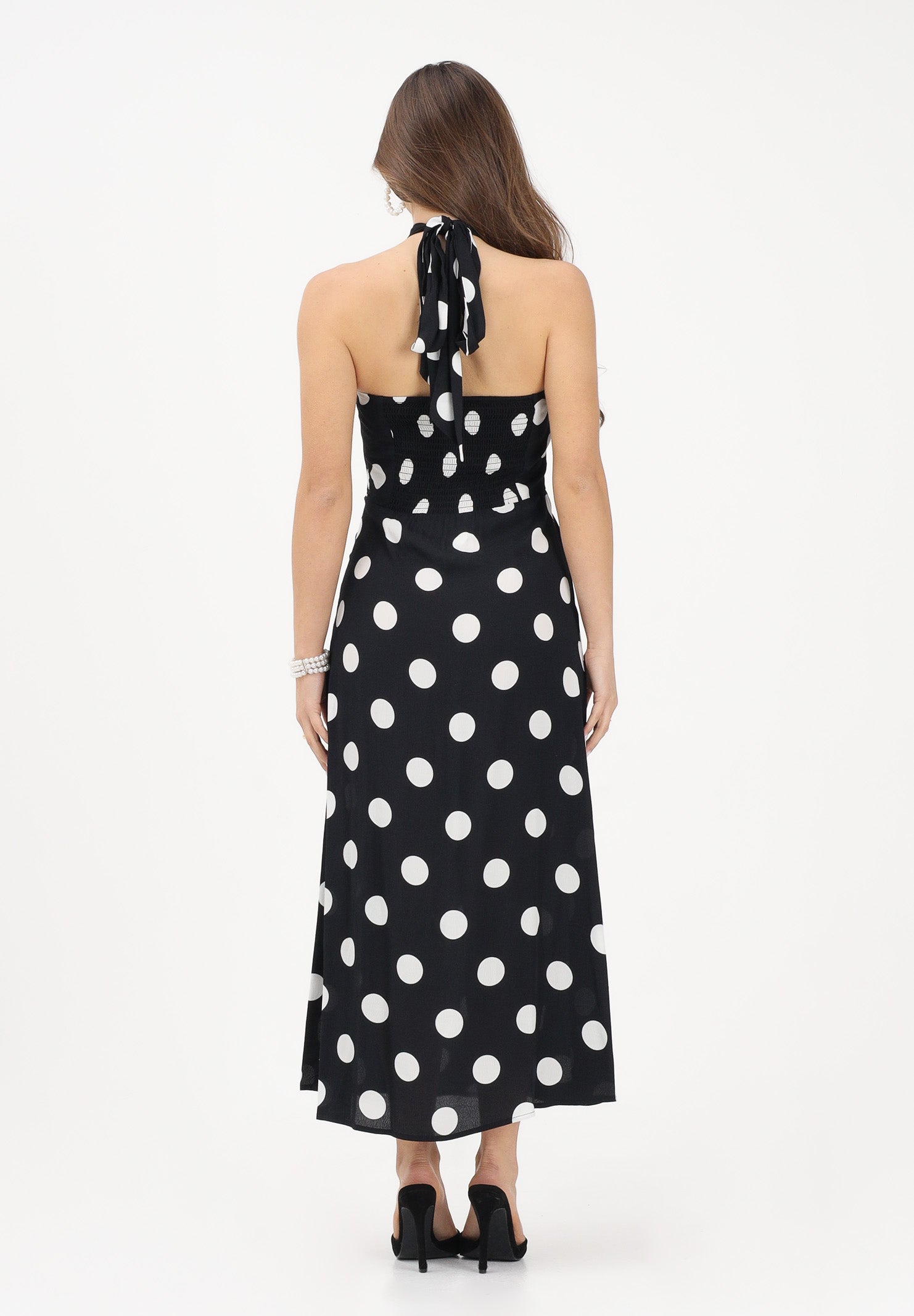 MAR DE MARGARITAS Abito midi Paula nero da donna con maxi pois MMABW01536 NE140 Mar de margaritas 