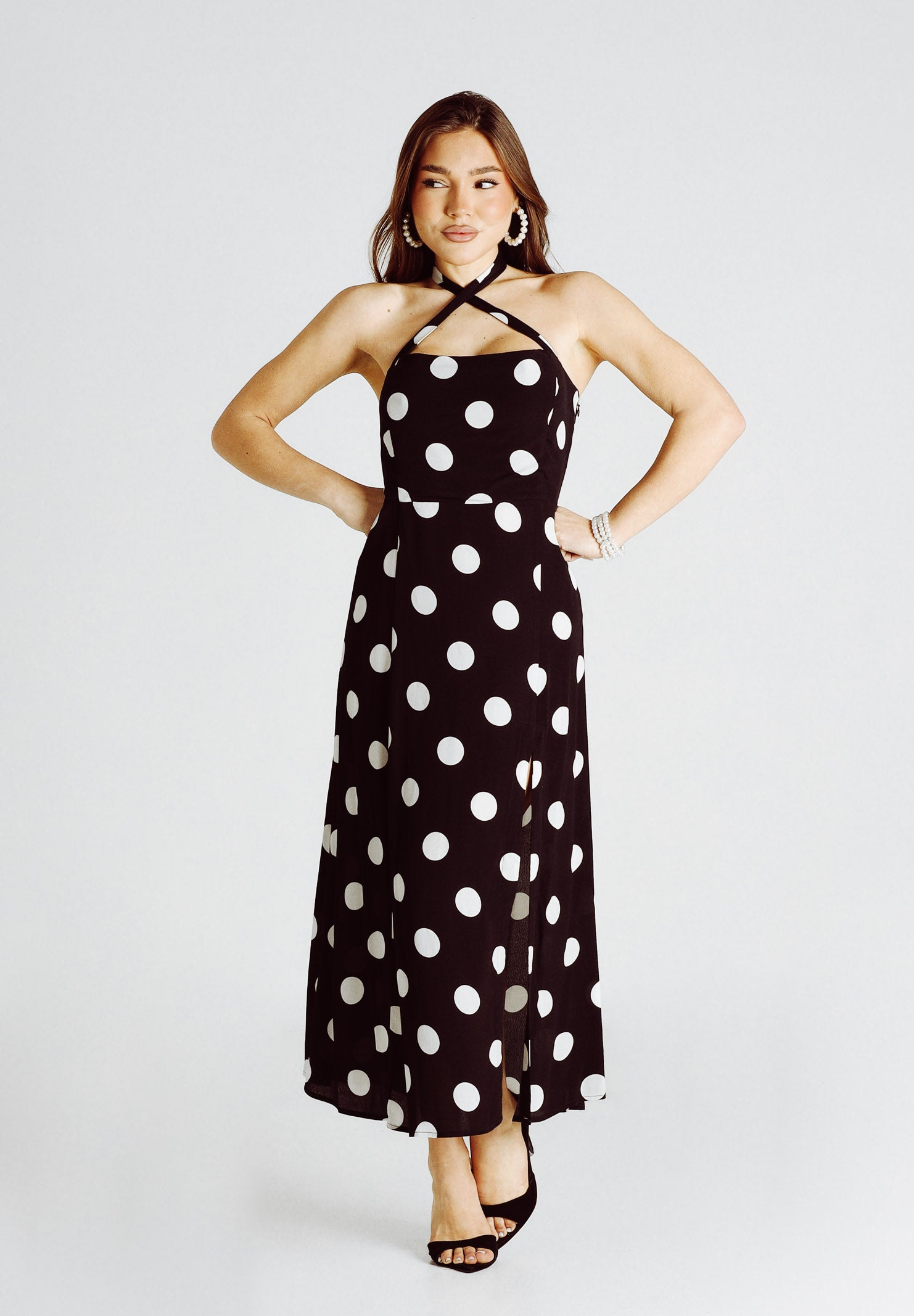 MAR DE MARGARITAS Abito midi Paula nero da donna con maxi pois MMABW01536 NE140 Mar de margaritas 