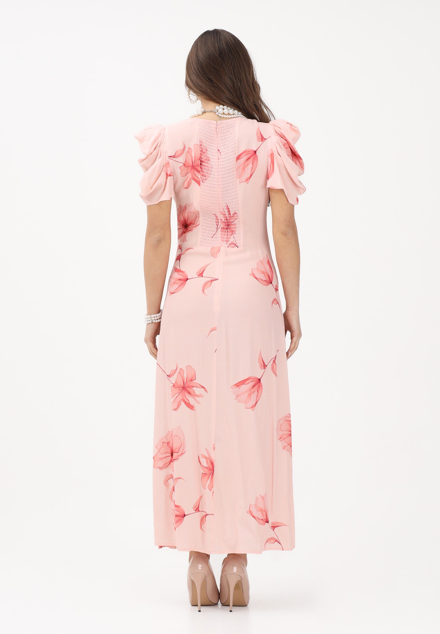 MAR DE MARGARITAS Abito midi Kristel nude da donna con stampa floreale MMABW01537 AR14 Mar de margaritas 