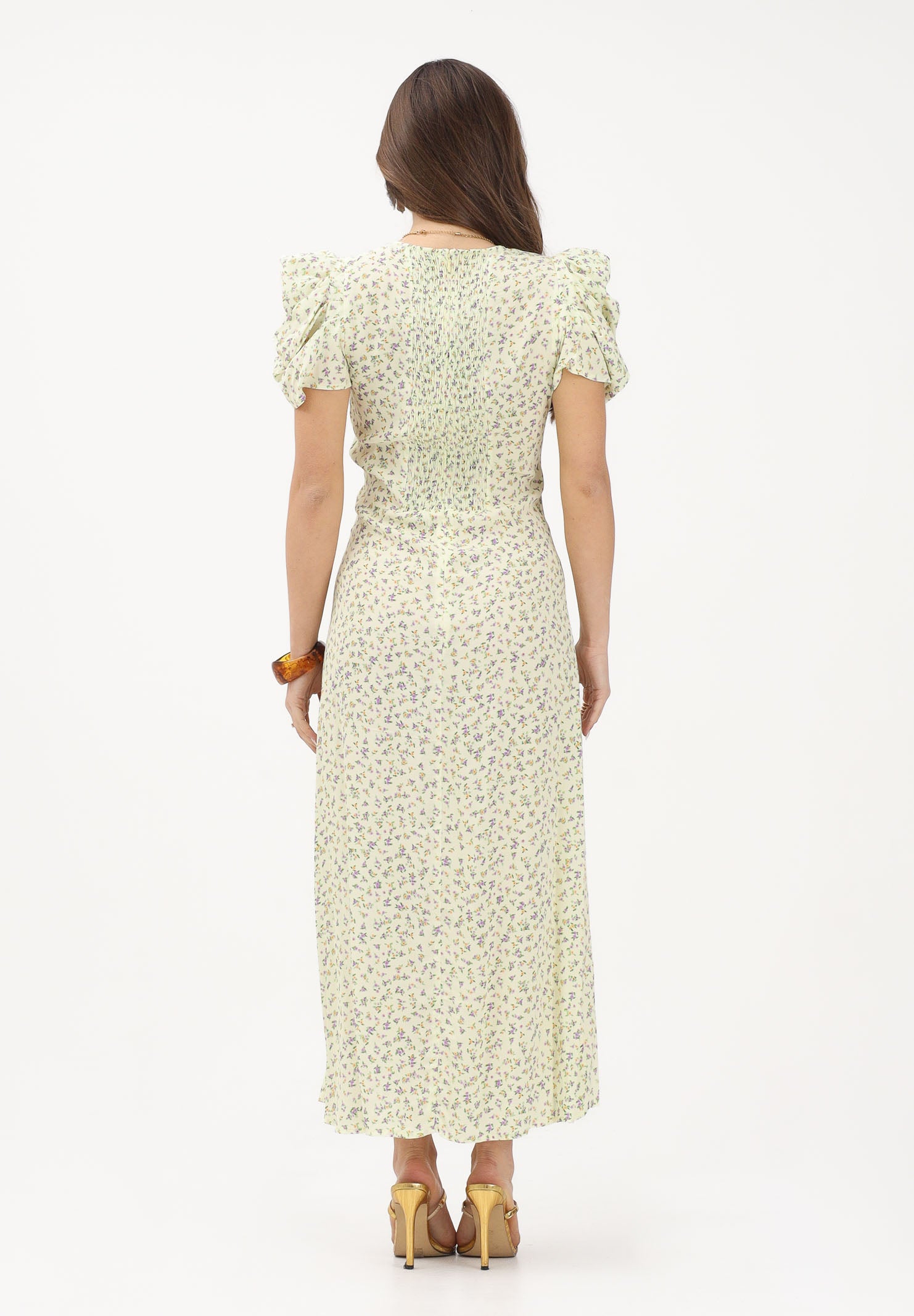 MAR DE MARGARITAS Abito midi Kristel giallo da donna con micro stampa floreale MMABW01537 GI34 Mar de margaritas 