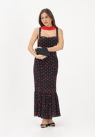 MAR DE MARGARITAS Abito midi Denise nero da donna con micro stampa floreale rossa MMABW01564 NE134 Mar de margaritas 