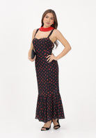 MAR DE MARGARITAS Abito midi Denise nero da donna con micro stampa floreale rossa MMABW01564 NE134 Mar de margaritas 