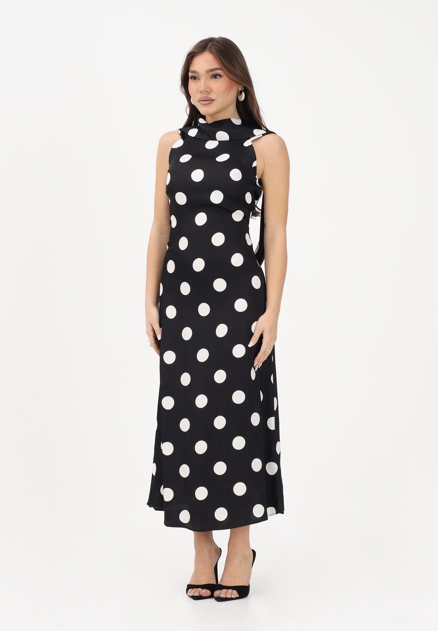 MAR DE MARGARITAS Abito midi Vera nero da donna caratterizzato da una stampa a pois MMABW01582 NE140 Mar de margaritas 