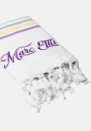 MARC ELLIS Telo mare bianco da donna con frange e logo BEACH-TOWEL 01 MARC ELLIS 