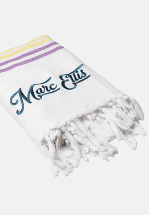 MARC ELLIS Telo mare bianco da donna con frange e logo BEACH-TOWEL 02 MARC ELLIS 
