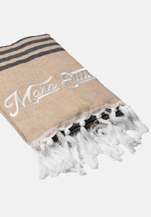 MARC ELLIS Telo mare beige da donna con frange e logo BEACH-TOWEL 03 MARC ELLIS 