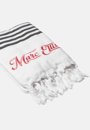 MARC ELLIS Telo mare bianco da donna con frange e logo BEACH-TOWEL 05 MARC ELLIS 