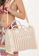 MARC ELLIS Borsa mare beige e panna da donna con motivo a righe e logo BUBY-S-JOAN LITA MARC ELLIS 
