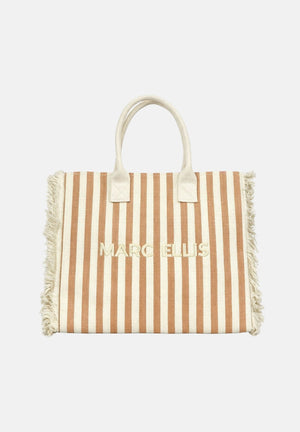MARC ELLIS Borsa mare beige e panna da donna con motivo a righe e logo BUBY-S-JOAN LITA MARC ELLIS 