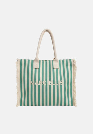 MARC ELLIS Borsa mare verde e panna da donna con motivo a righe e logo BUBY-S-JOAN SOGR MARC ELLIS 