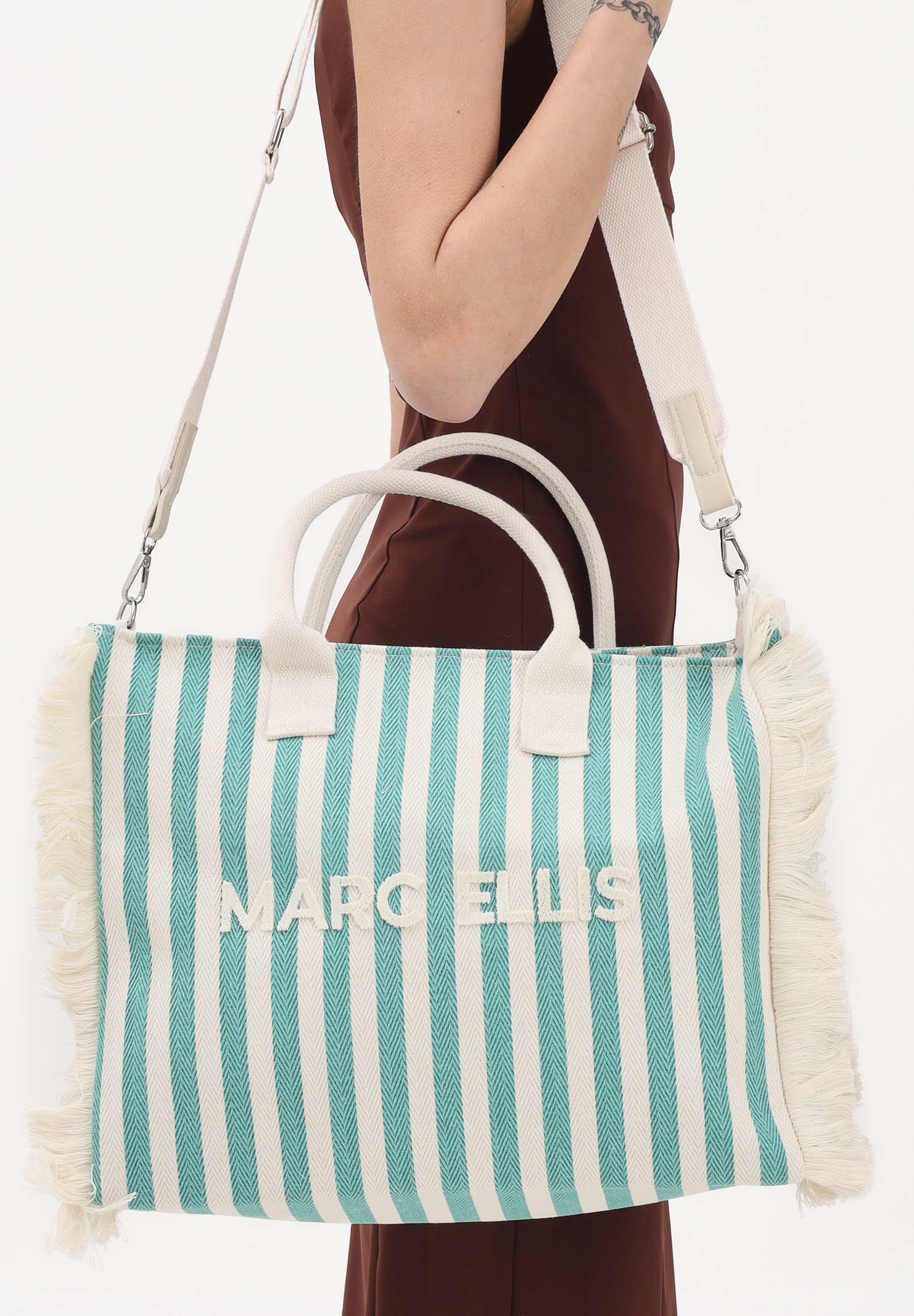 MARC ELLIS Borsa mare verde e panna da donna con motivo a righe e logo BUBY-S-JOAN SOGR MARC ELLIS 