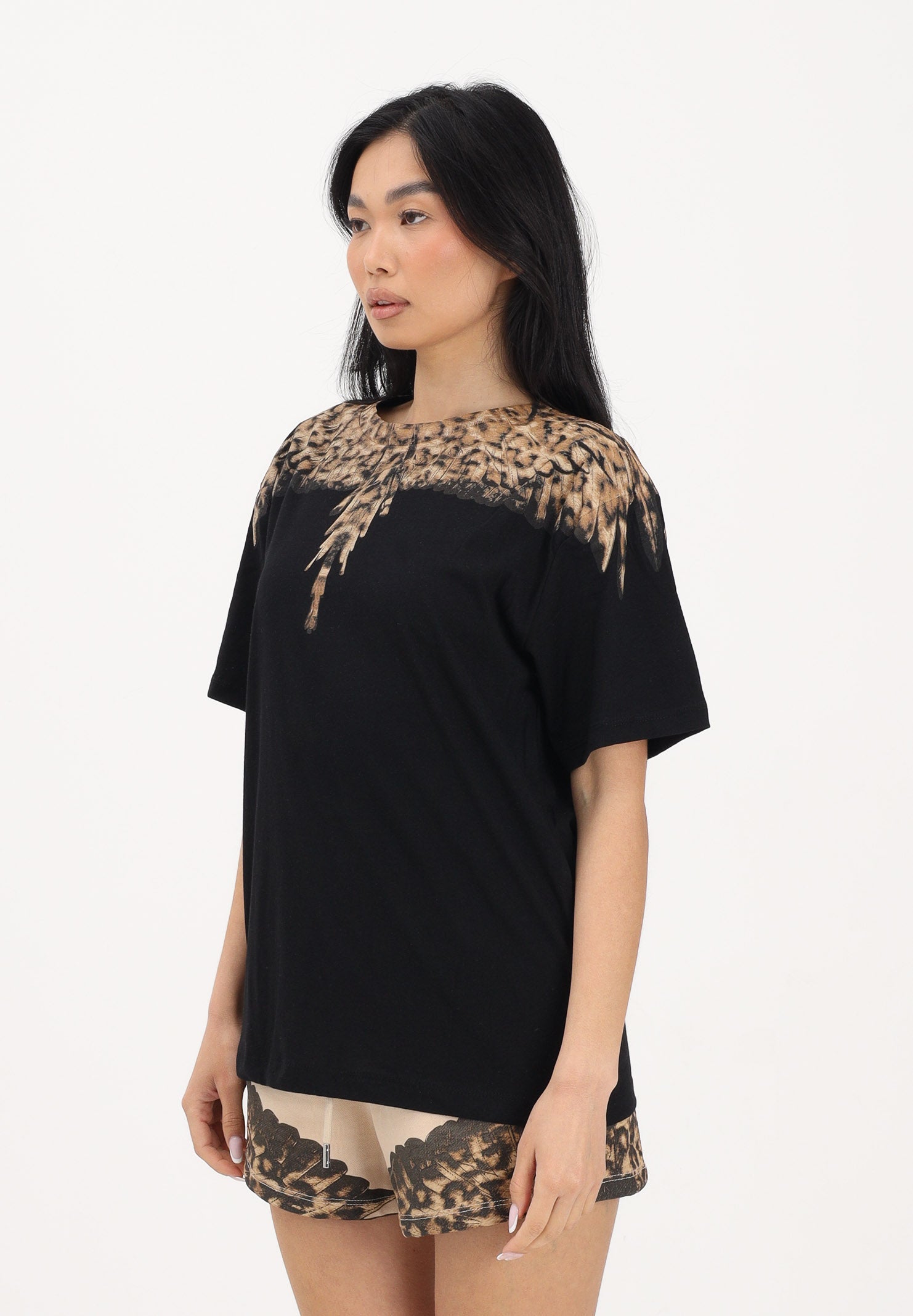 MARCELO BURLON COUNTY OF MILAN T-shirt a manica corta nera da donna con stampa 26ECM30166 NEAN MARCELO BURLON COUNTY OF MILAN 