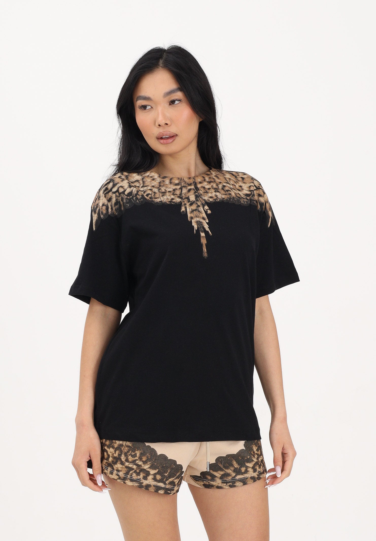 MARCELO BURLON COUNTY OF MILAN T-shirt a manica corta nera da donna con stampa 26ECM30166 NEAN MARCELO BURLON COUNTY OF MILAN 