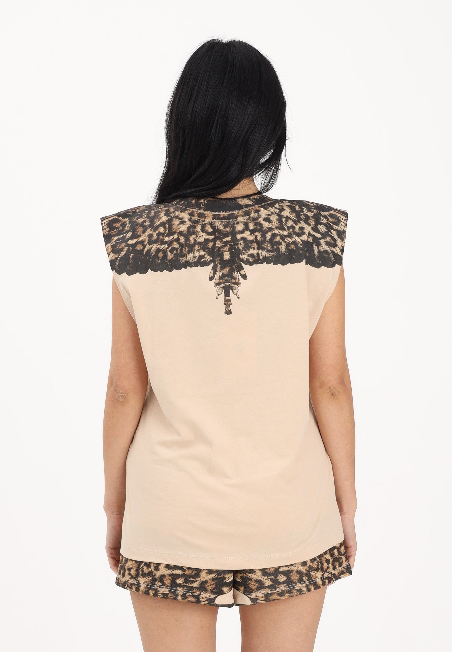 MARCELO BURLON COUNTY OF MILAN T-shirt smanicata beige da donna con stampa 26ECM30167 SAAN MARCELO BURLON COUNTY OF MILAN 