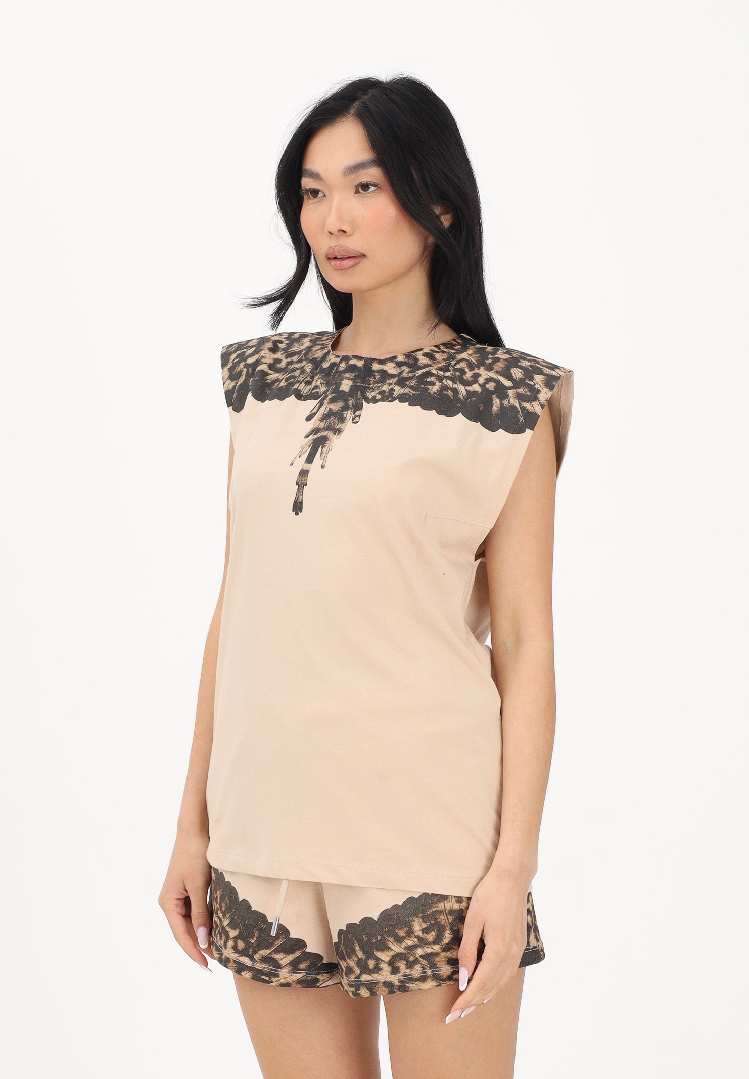 MARCELO BURLON COUNTY OF MILAN T-shirt smanicata beige da donna con stampa 26ECM30167 SAAN MARCELO BURLON COUNTY OF MILAN 