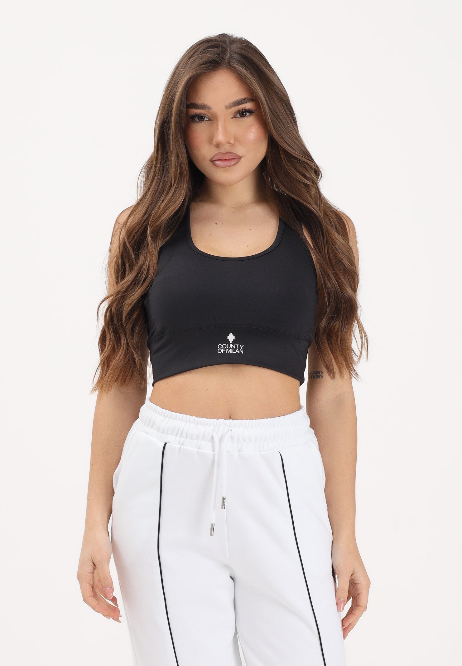 MARCELO BURLON COUNTY OF MILAN Top sportivo nero da donna con logo 26ECM30176 NE MARCELO BURLON COUNTY OF MILAN 