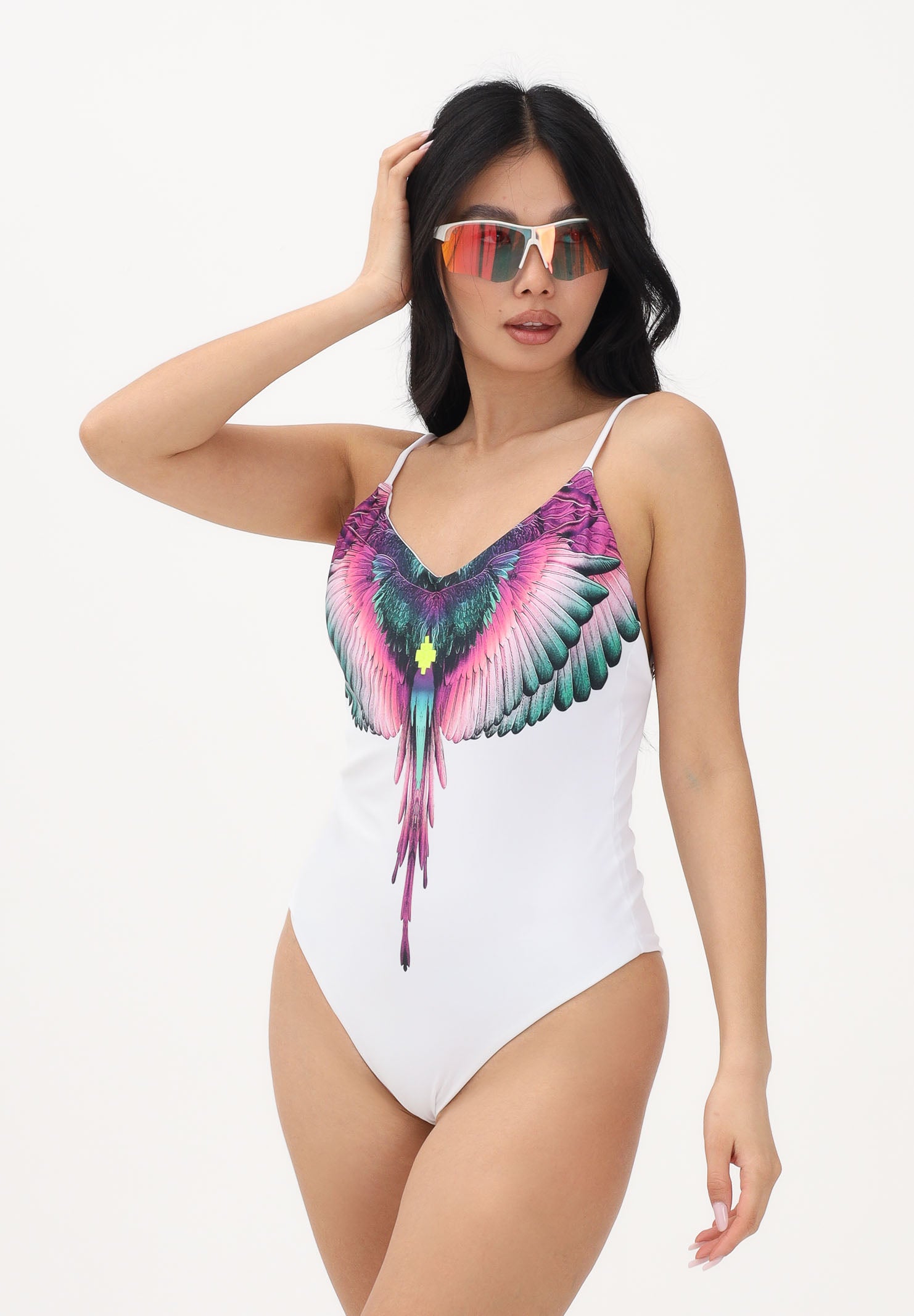MARCELO BURLON COUNTY OF MILAN Costume intero bianco da donna con stampa COMAS2608210951 . MARCELO BURLON COUNTY OF MILAN 