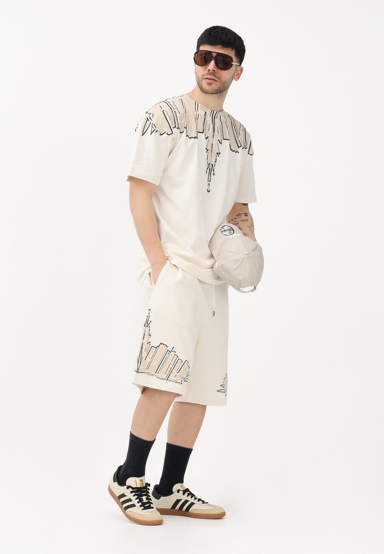 MARCELO BURLON COUNTY OF MILAN Shorts sportivo panna da uomo con stampa S6CMMABE018 412 MARCELO BURLON COUNTY OF MILAN 