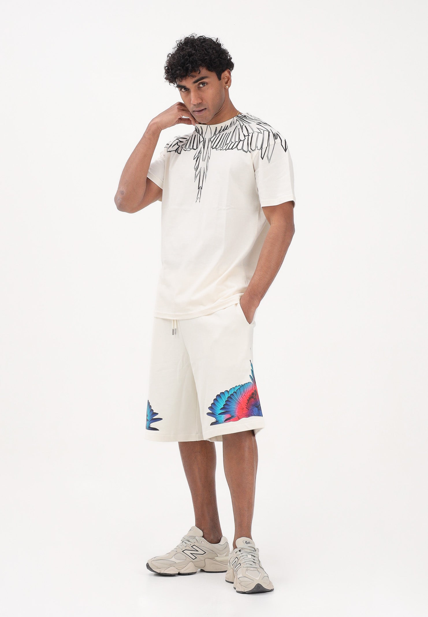 MARCELO BURLON COUNTY OF MILAN Shorts panna da uomo con stampa S6CMMABE027 412 MARCELO BURLON COUNTY OF MILAN 