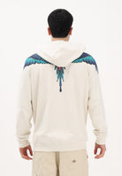 MARCELO BURLON COUNTY OF MILAN Felpa con cappuccio panna da uomo rifinita da stampa ali multicolor S6CMMAHS030 412 MARCELO BURLON COUNTY OF MILAN 