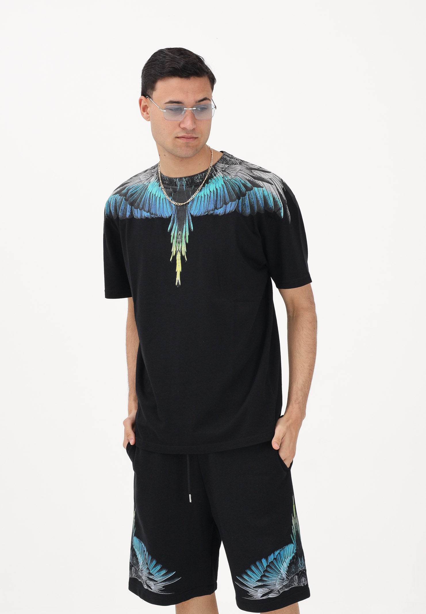 MARCELO BURLON COUNTY OF MILAN T-shirt a manica corta nera da uomo con stampa ali S6CMMATH022 110 MARCELO BURLON COUNTY OF MILAN 