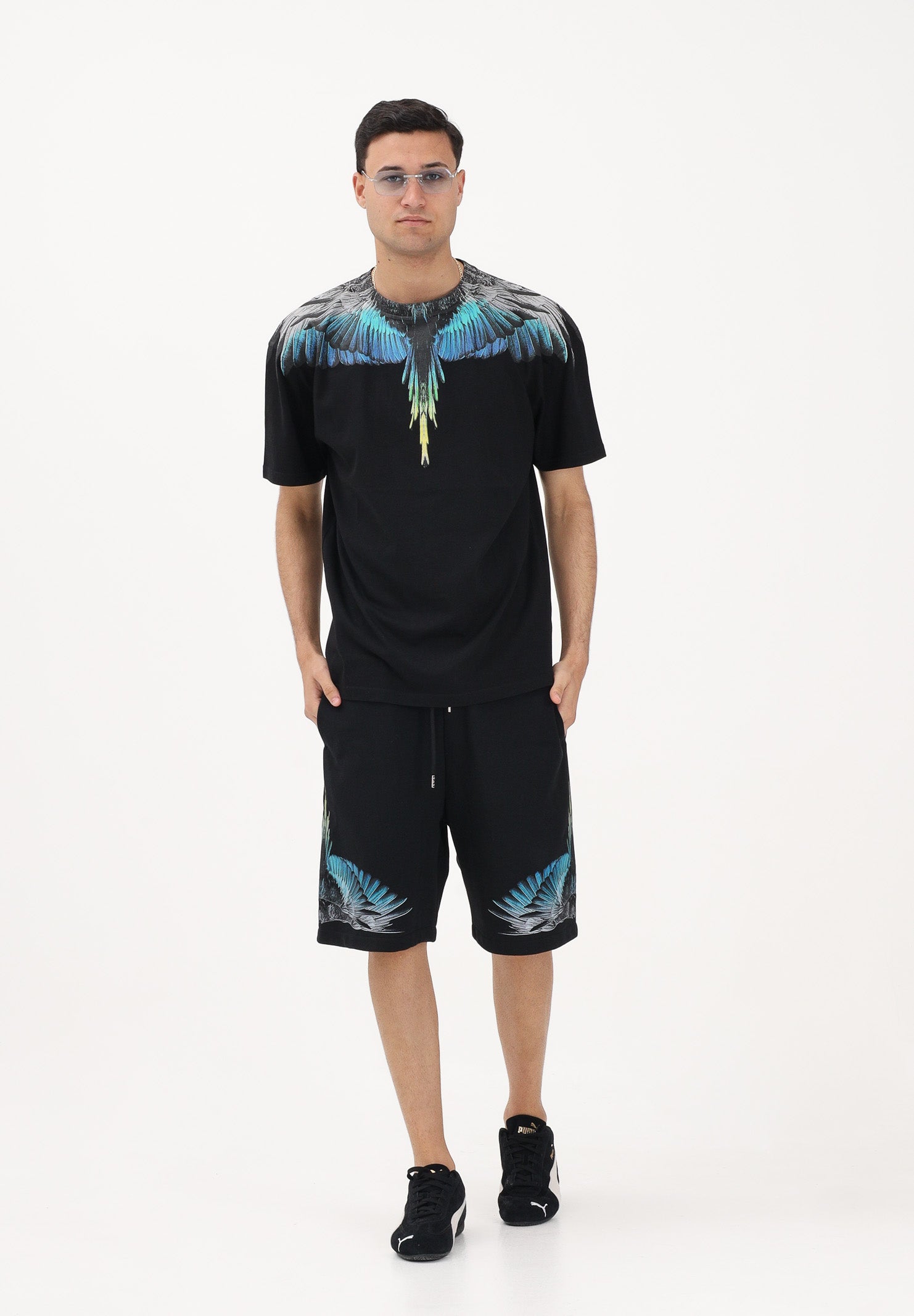 MARCELO BURLON COUNTY OF MILAN T-shirt a manica corta nera da uomo con stampa ali S6CMMATH022 110 MARCELO BURLON COUNTY OF MILAN 