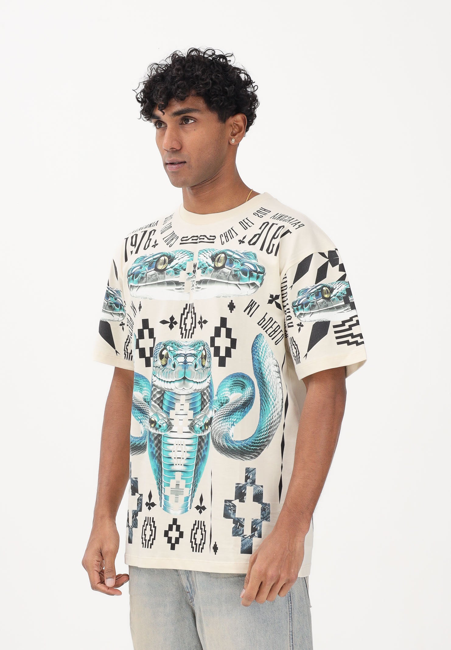 MARCELO BURLON COUNTY OF MILAN T-shirt a manica corta beige da uomo con stampa S6CMMATH037 412 MARCELO BURLON COUNTY OF MILAN 