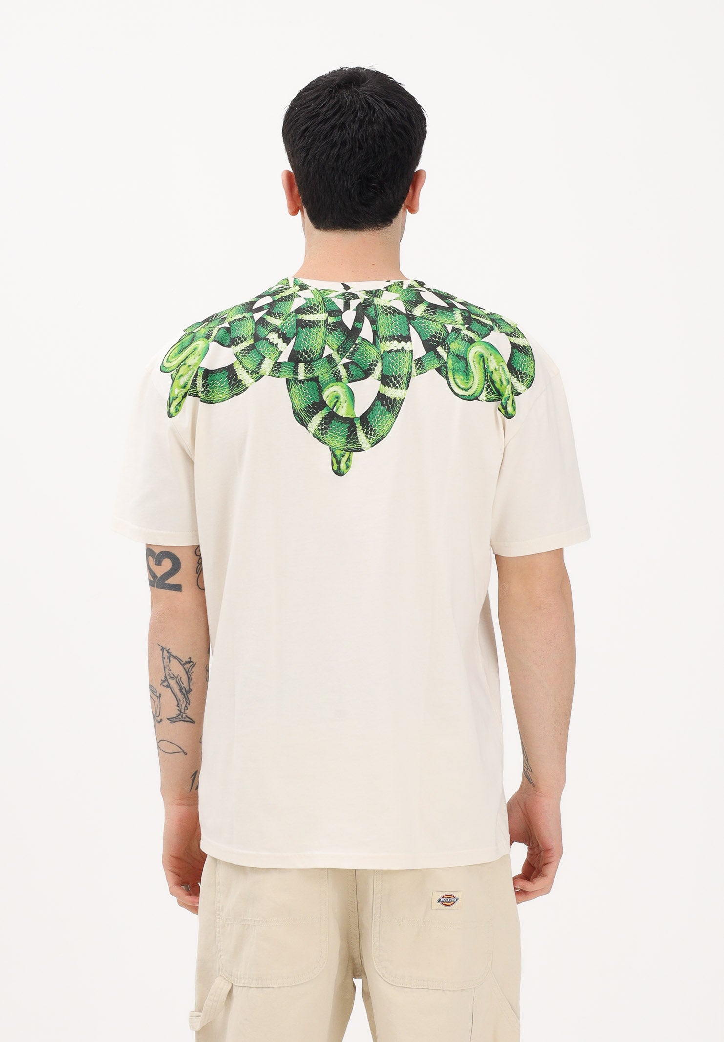MARCELO BURLON COUNTY OF MILAN T-shirt a manica corta panna da uomo con stampa snake all-over sulle spalle S6CMMATH070 412 MARCELO BURLON COUNTY OF MILAN 