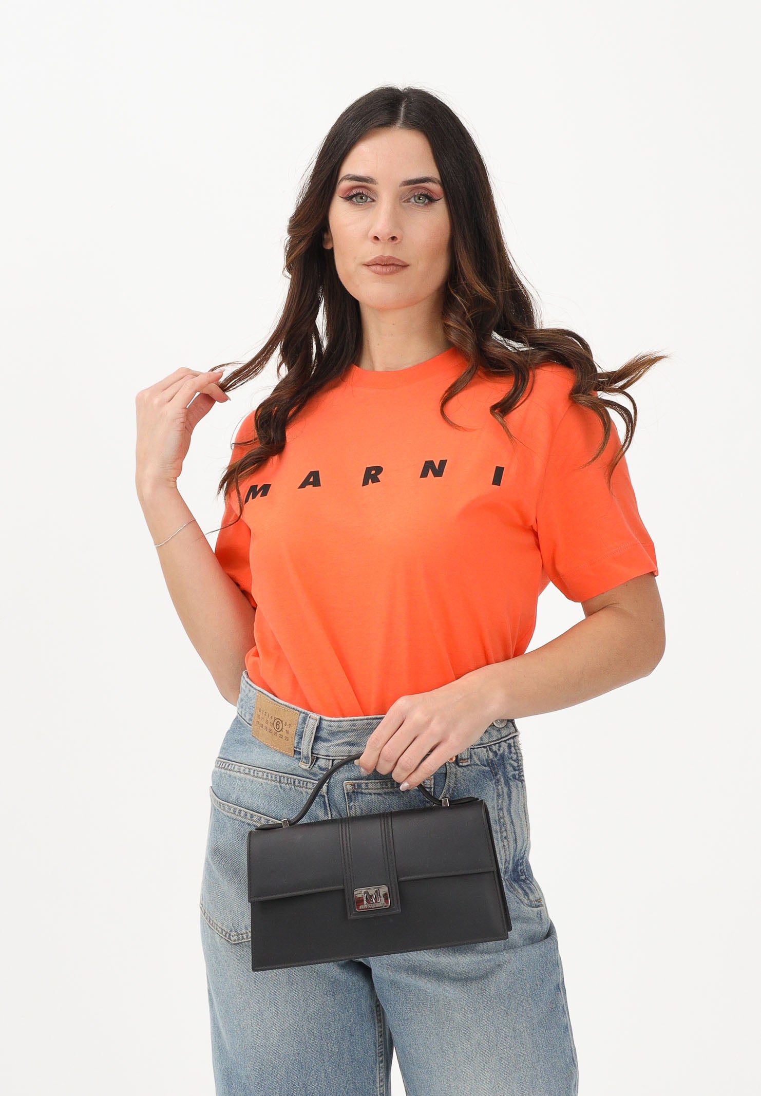 MARNI T-shirt a manica corta arancione per donna, bambino e bambina con logo M002MVM00RF 0M436 MARNI 