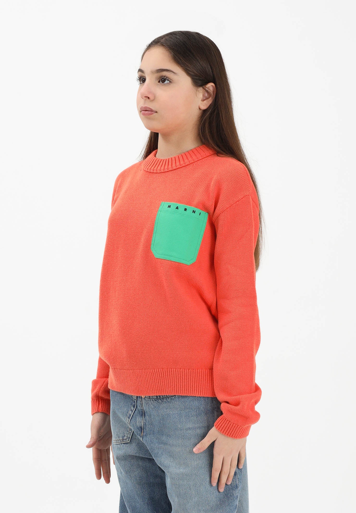 MARNI Maglioncino girocollo arancione per donna, bambino e bambina con tasca applicata M01775M00XA 0M436 MARNI 