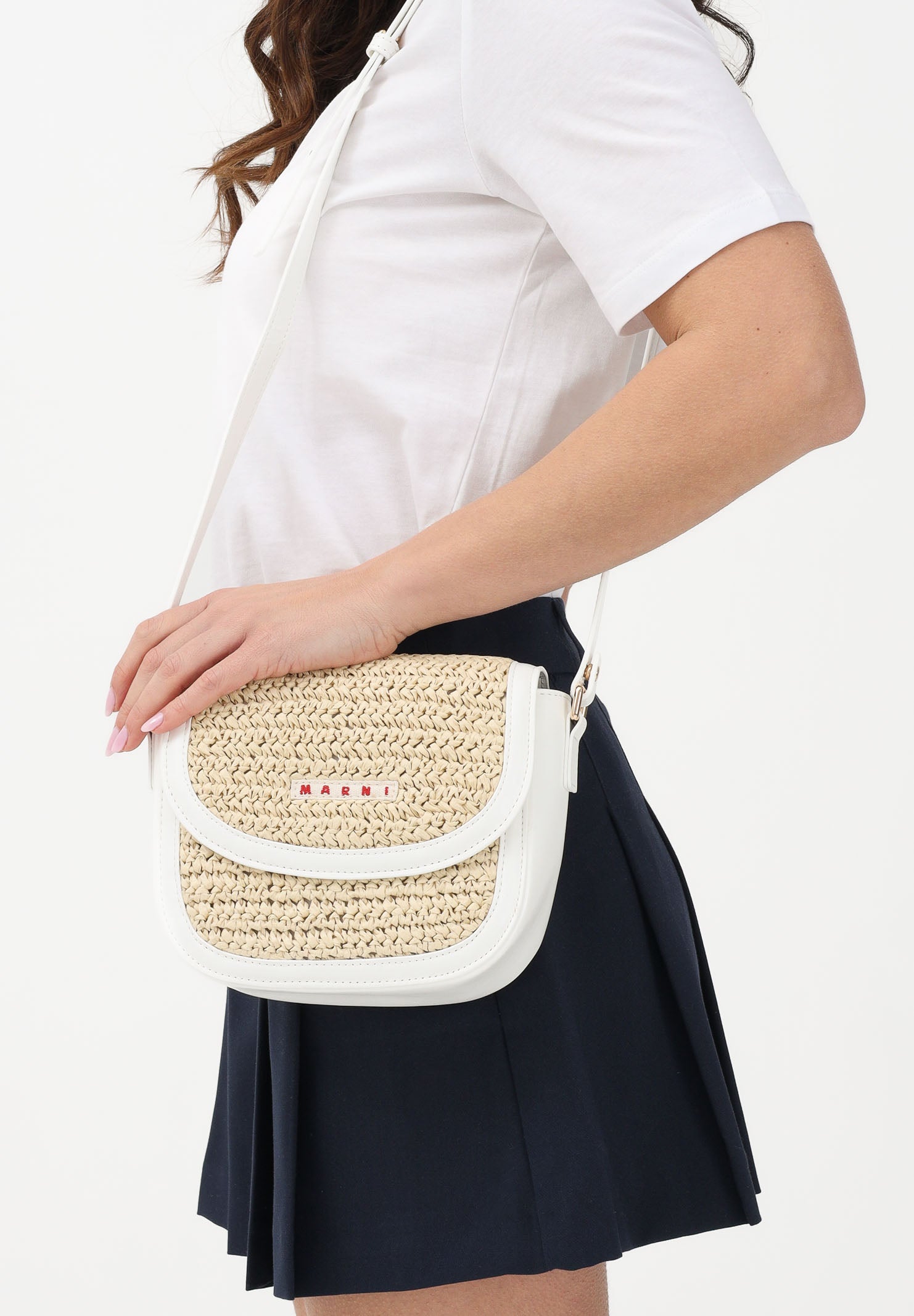 MARNI Borsa a tracolla Smile paglia e bianca da donna M01828M00WR 0M114 MARNI 
