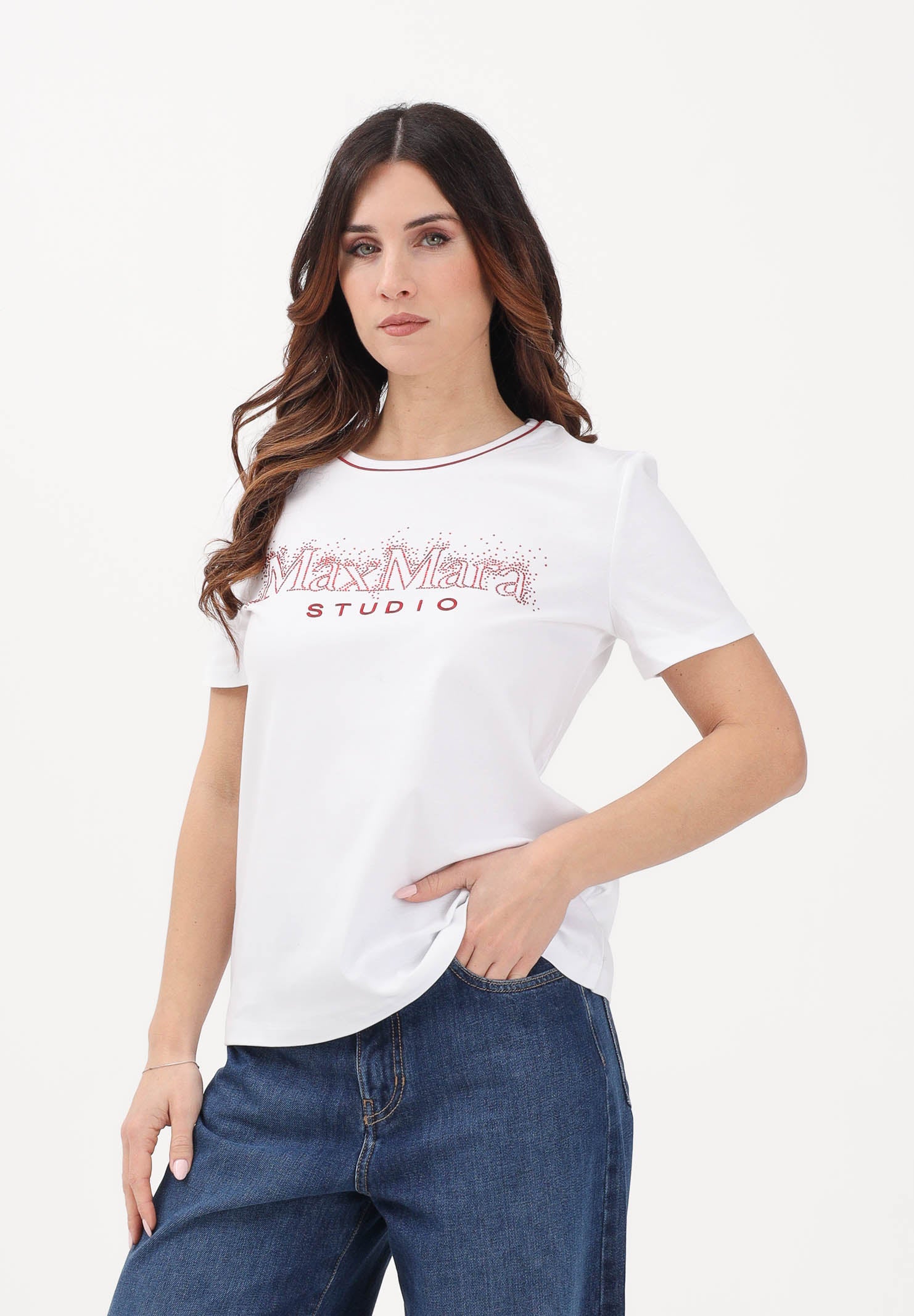 MAX MARA T-shirt a manica corta bianca da donna con logo 2616971011600 001 MAX MARA 