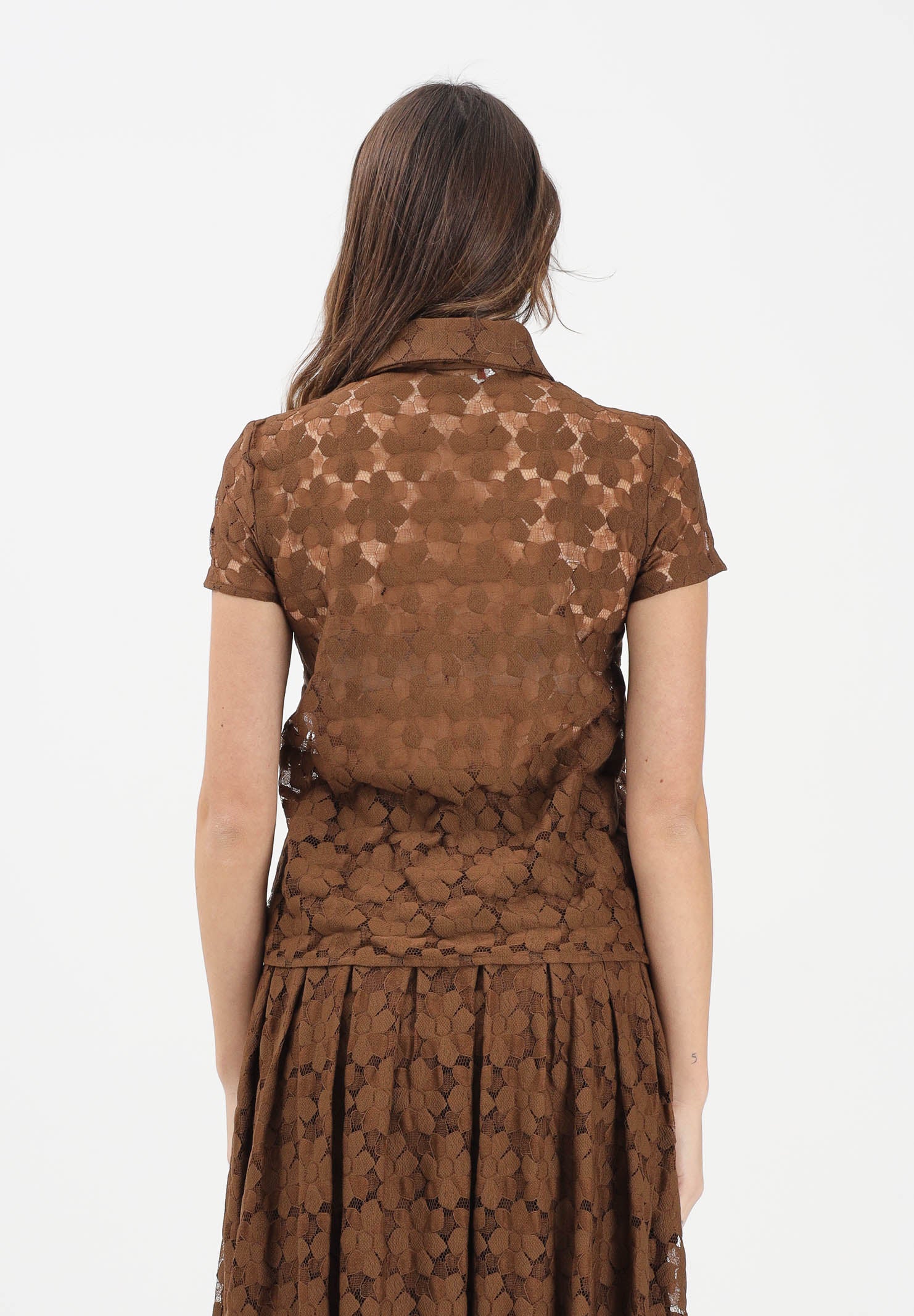 MAX MARA Polo a manica corta MSTVELLO marrone da donna realizzata in pizzo a fiore 2616941011600 002 MAX MARA 