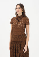 MAX MARA Polo a manica corta MSTVELLO marrone da donna realizzata in pizzo a fiore 2616941011600 002 MAX MARA 