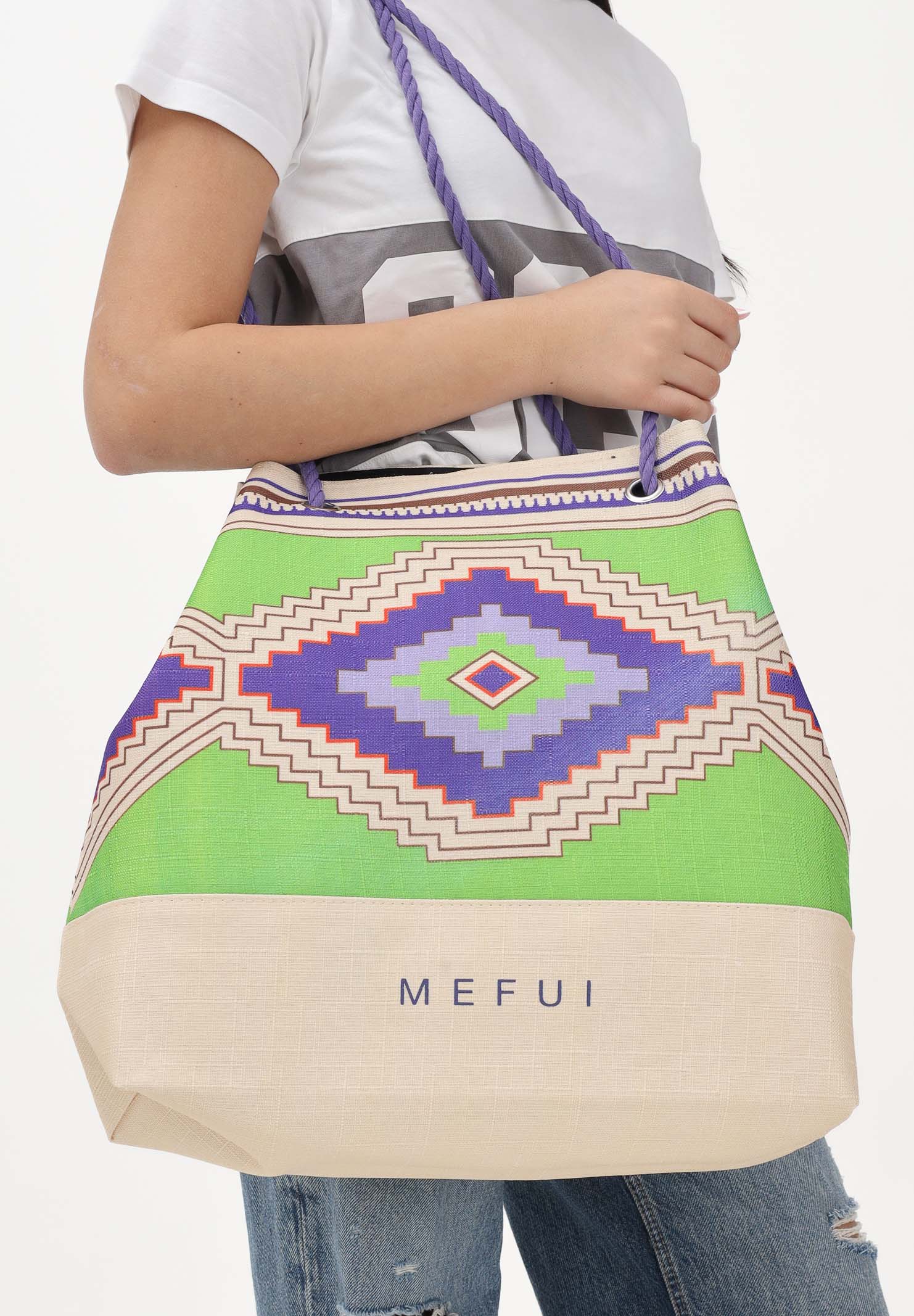 ME FUI Borsa mare multicolore da donna con stampa etnica MA26-SW0001X40 . ME FUI 