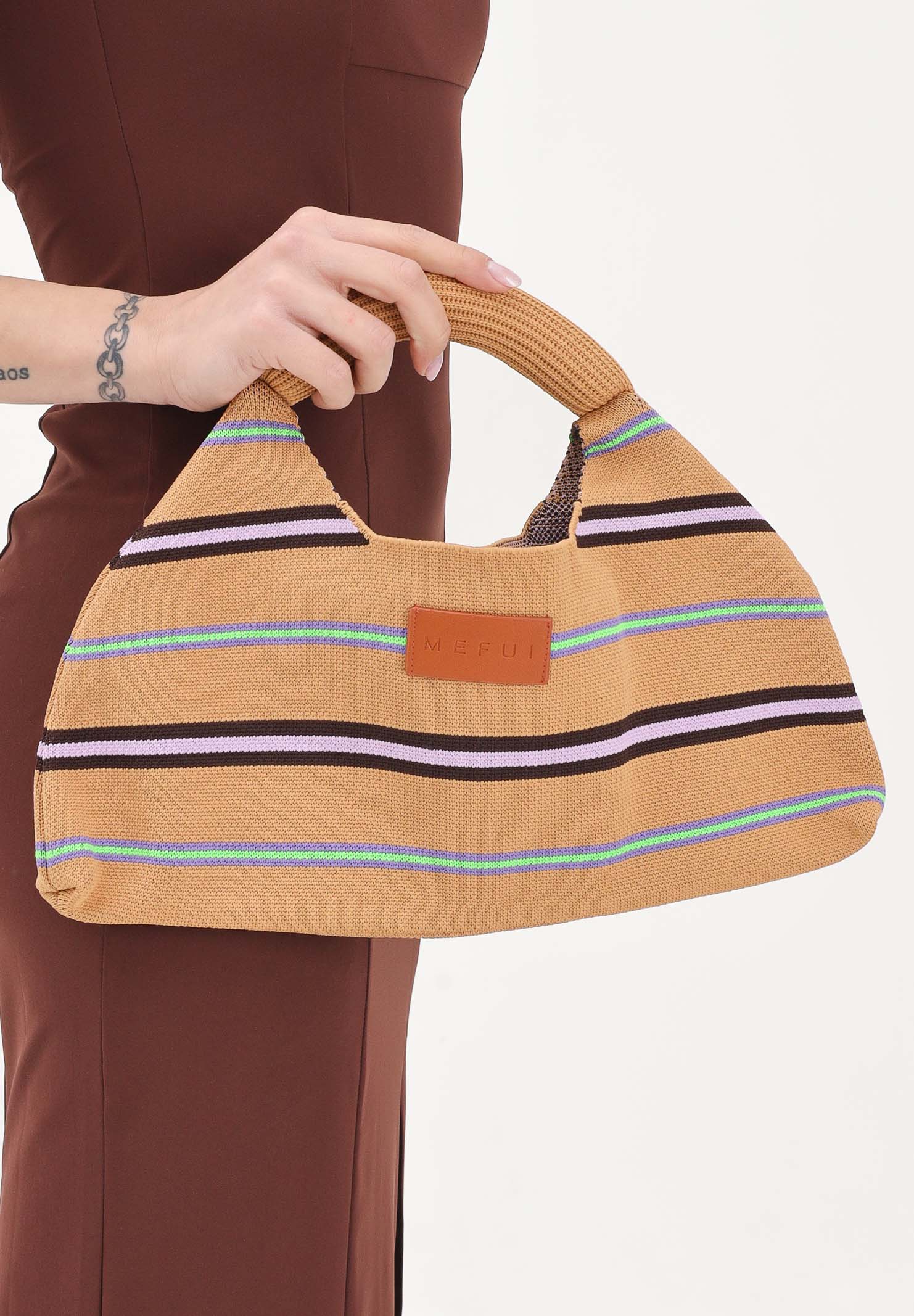 ME FUI Borsa a mano beige da donna con motivo a righe MA26-SW0110BG . ME FUI 