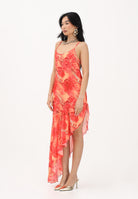 ME FUI Abito asimmetrico da donna caratterizzato da stampa floreale nei toni del rosso e arancio MF26-SW0306X11 . ME FUI 