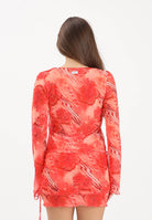 ME FUI Top a manica lunga rosso corallo da donna con fantasia tropicale MF26-SW0316X12 . ME FUI 