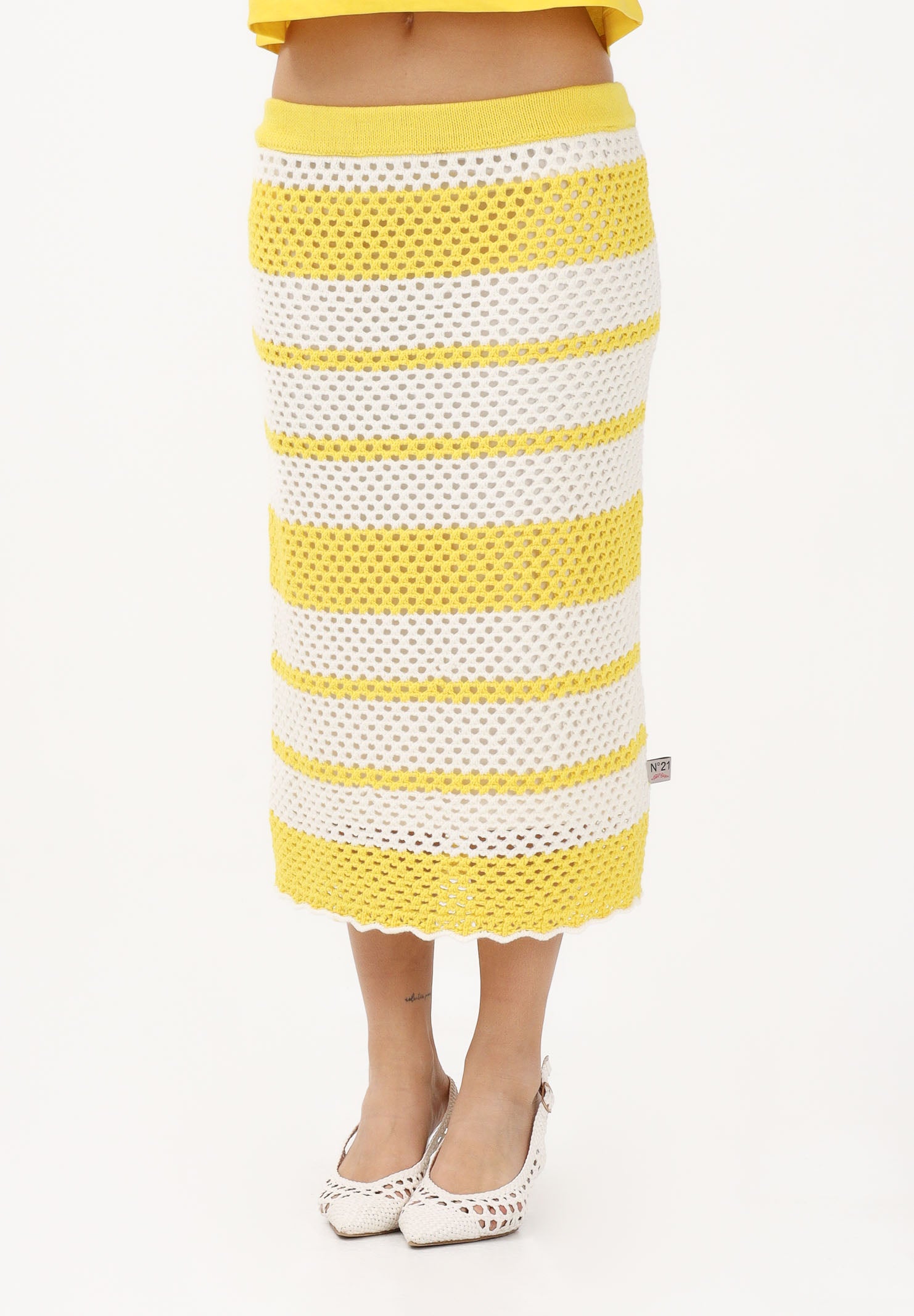 N21 Gonna midi bianca e gialla per donna, ragazze e bambine con motivo a righe N2109XN0488 0N215 N21 