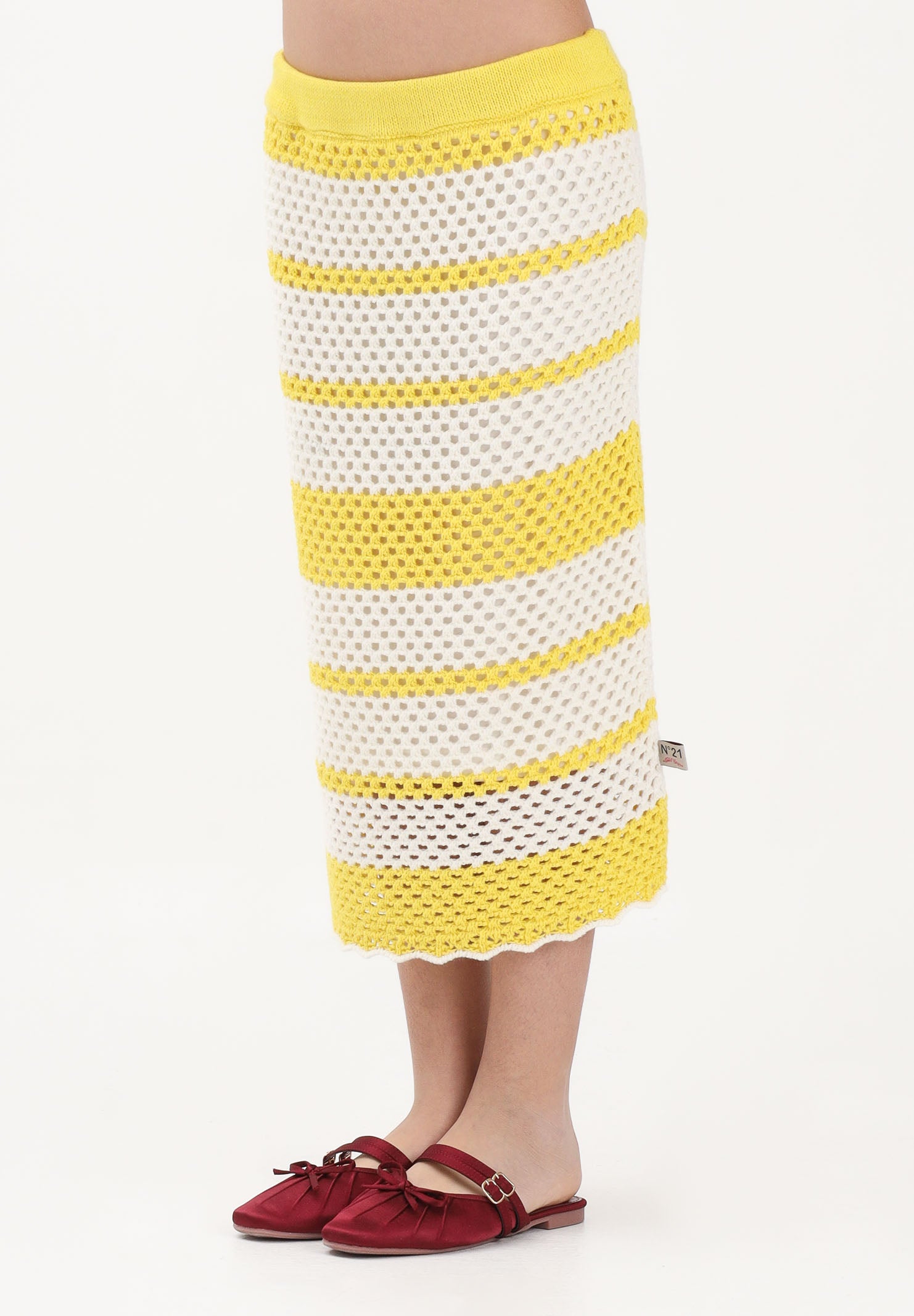 N21 Gonna midi bianca e gialla per donna, ragazze e bambine con motivo a righe N2109XN0488 0N215 N21 
