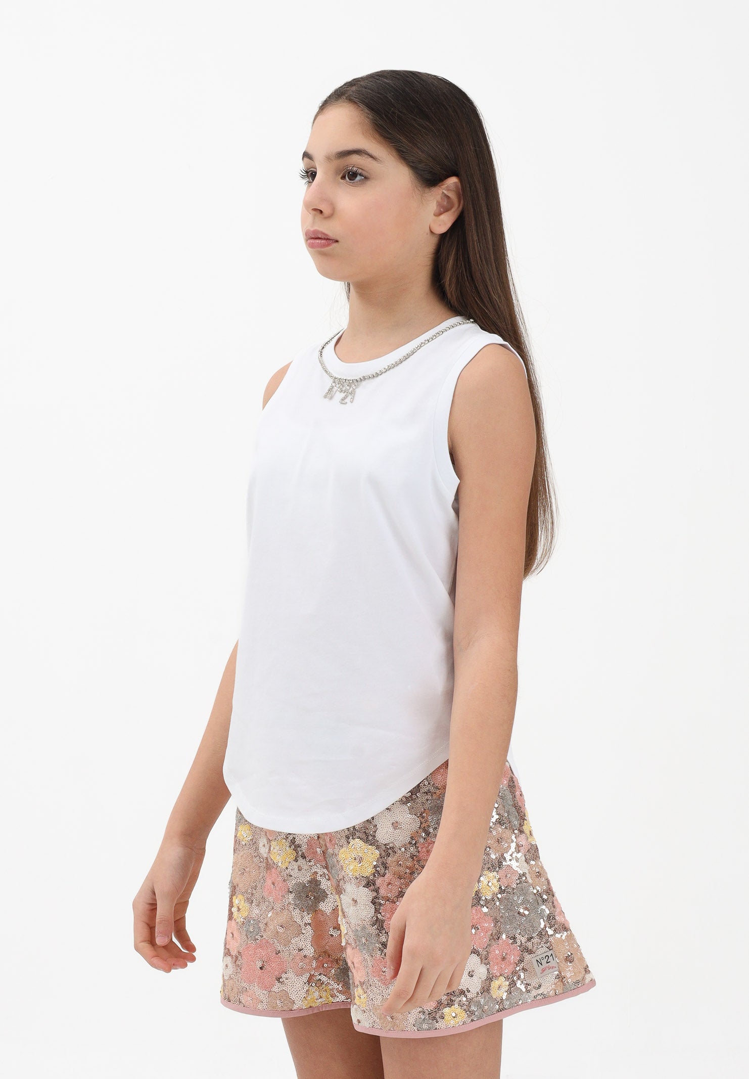 N21 Canotta bianca per donna, ragazze e bambine con dettaglio gioiello N210A5N0479 0N100 N21 