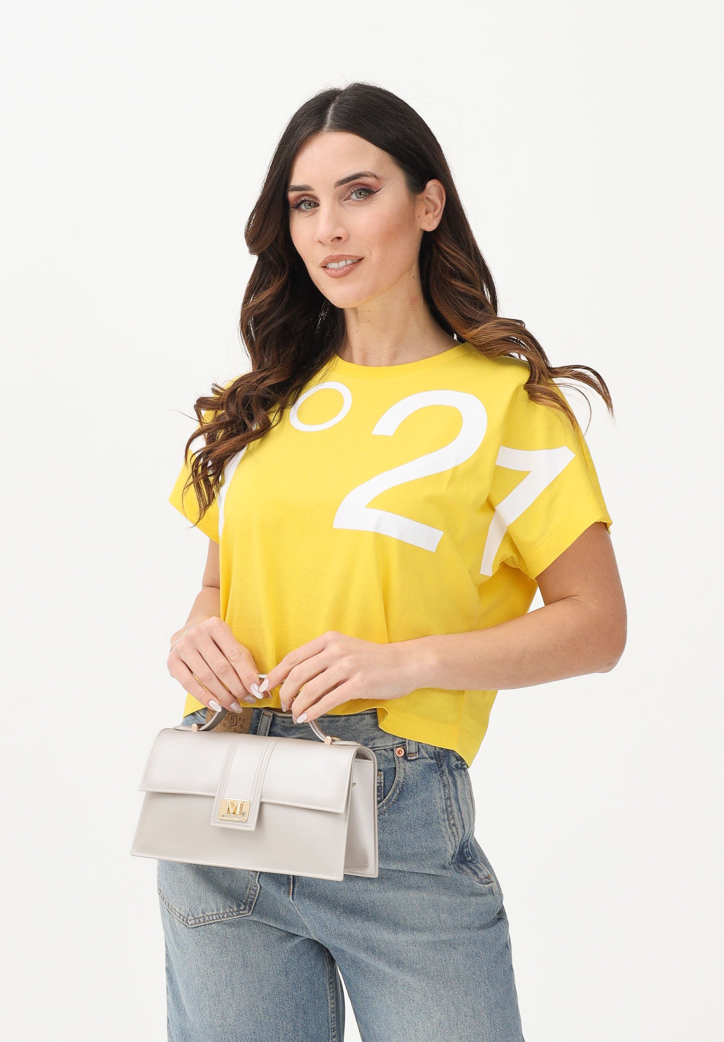 N21 T-shirt a manica corta gialla per donna, ragazze e bambine con maxi logo N210AAN0153 0N215 N21 